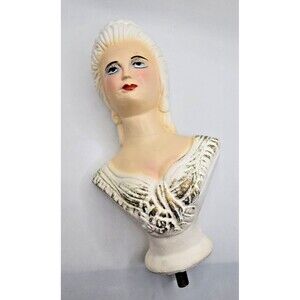 Estate Victorian Woman Bust Lady Chalkware Figure 1950’s Lamp Factory Stock 10”